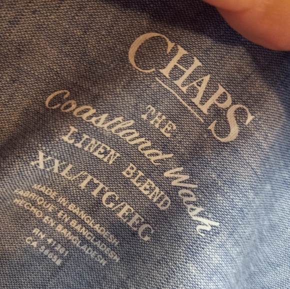 Chaps The Coastland 55% Linen Blend Classic Fit XXL Blue Business Casual Shirt - Picture 10 of 16